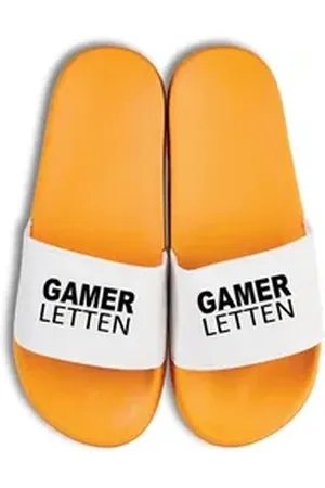 Youth Designz Herren Damen Badelatschen "Gamer Letten" Fun-Print lustig Geschenk Badeschuh mit witzigen Aufdruck für Männer und Frauen Statement gelb 44/45