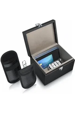 APLIC Schlüsseltasche NFC / RFID Schutzbox, Keyless Go Schutz Box, Autoschlüssel Abschirmung (3-tlg), inkl. 2 x Schlüsselstaschen, SafeBox, Kartentresor, Signal Blocking schwarz
