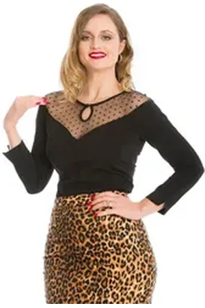 Banned Retro Shirttop Evita Evening Schwarz Retro Langarm Shirt Vintage Oberteil Rockabilly schwarz S