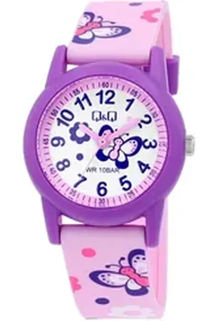 Q&Q Quarzuhr Motiv analoge Kinderuhr mit Silikonarmband 10 Bar wasserdicht V22A-00 rosa
