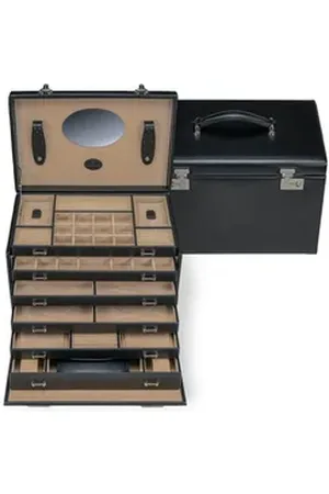 Windrose Schmuckkoffer Schmuckkoffer 6 Etagen inkl. Schmucktasche schwarz