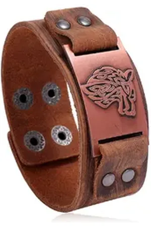 Eyecatcher Lederarmband Wickinger Wolf Silber Bronze Gold Armband verstellbar Mittelalter (kein Set) braun