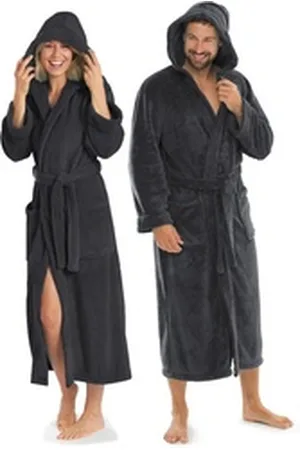 Aqua Bademantel Saunamantel Coral Fleece Kapuze für Sie&Ihn Malibu M anthrazit, Polyester grau M