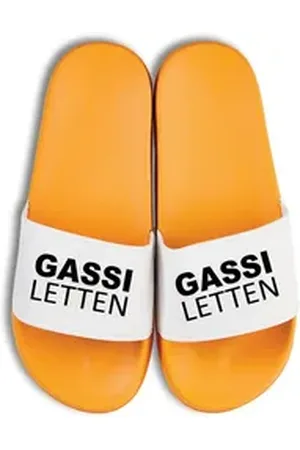 Youth Designz Herren Damen Badelatschen "Gassi Letten" Fun-Print lustig Geschenk Badeschuh mit witzigen Aufdruck für Männer und Frauen um Ein Statement zu setzen gelb 40/41