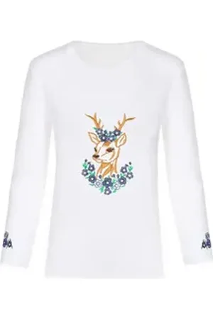 Isar Trachtenbluse Longsleeve Kind - BLUMENREHLEIN - weiß/blau blau 128