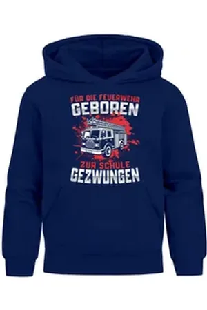 MoonWorks Hoodie Kinder Hoodie Jungen Feuerwehr Löschzug Spruch lustig Für die blau 152