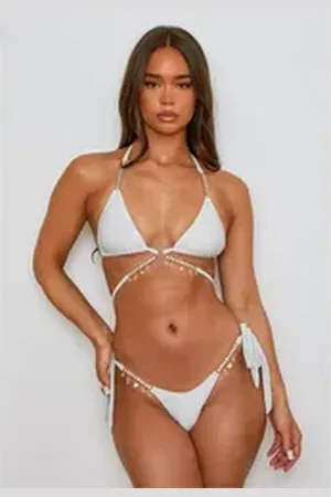 Moda Minx Triangel-Bikini-Top Lumiere Seychelles, mit funkelnden Anhängern weiß L