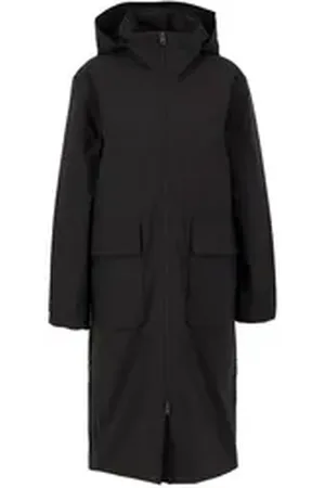 Elvine Langmantel Damen Jacke lang mit Kapuze EILA Relaxed Fit schwarz XS