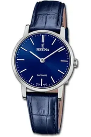 Festina Quarzuhr Damenuhr Swiss Made Armbanduhr, (Analoguhr), Damenuhr Lederarmband blau, rund, klein (ca. 29mm) blau