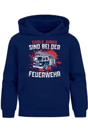 MoonWorks Hoodie Kinder Hoodie Jungen Feuerwehr Löschzug Spruch lustig Coole Jungs blau 128