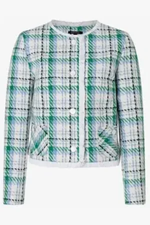 More & More MORE&MORE Kurzjacke Karo-Jacke im Boucle Stil grün 38