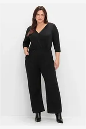 Sheego Jumpsuit Große Größen in Wickeloptik, mit Glitzergarn schwarz 42
