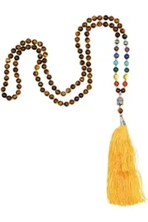 BODHI Perlenarmband Mala 7 Chakren mit Tigerauge, 108 Perlen