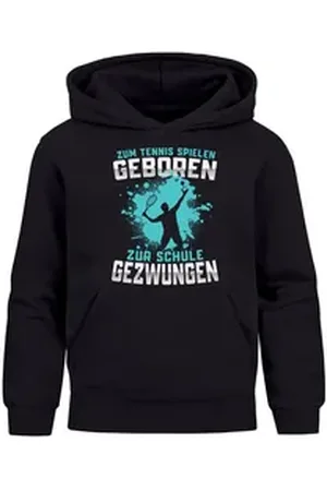 MoonWorks Hoodie Kinder Hoodie Jungen Tennis Sport Hobby Spruch Zur Schule gezwungen schwarz 140