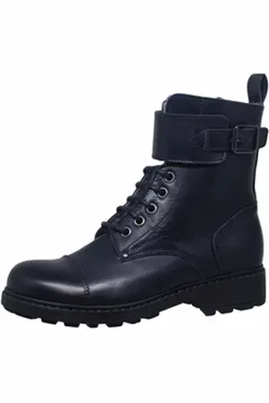 Momino 1407M Kinder Boots Stiefeletten Leder Lammfell blau Schnürstiefelette