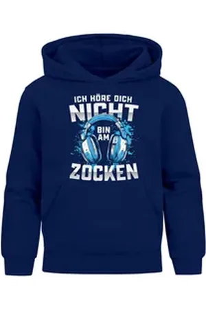 MoonWorks Hoodie Kinder Hoodie Jungen Gaming Spruch lustig Höre dich nicht bin am blau 140