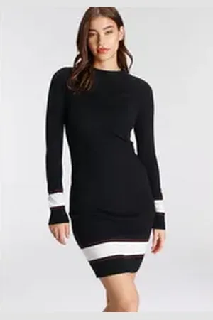 AJC Strickkleid festliche Anlässe, kurz, modern, aus Viskosemischung, Langarm rot|schwarz 40