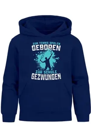 MoonWorks Hoodie Kinder Hoodie Jungen Tennis Sport Hobby Spruch Zur Schule gezwungen blau 140