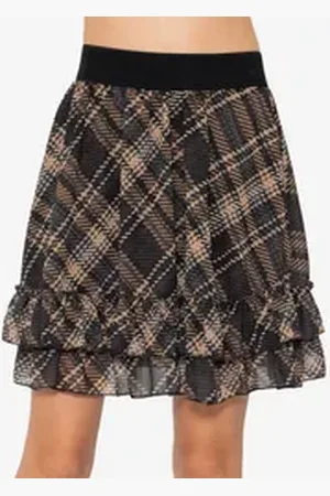 SASSYCLASSY Rüschenrock Rüschenrock Damen kurz in A-Linie mit Volants Minirock Elegant mit Gummibund in Leo Blumen Karo Muster Schwarz Beige braun S