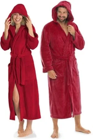 Aqua Bademantel Saunamantel Coral Fleece Kapuze für Sie&Ihn Malibu L bordeaux, Polyester rot L