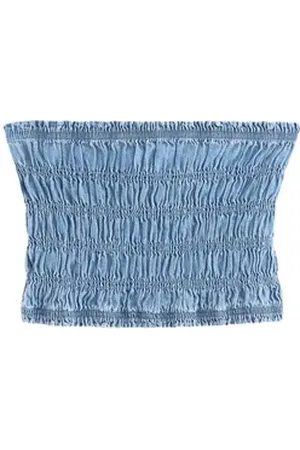 Next Bandeautop Gesmoktes Bandeau-Denimoberteil, Kurzgröße (1-tlg) blau 24 (GB: 20 Petite)
