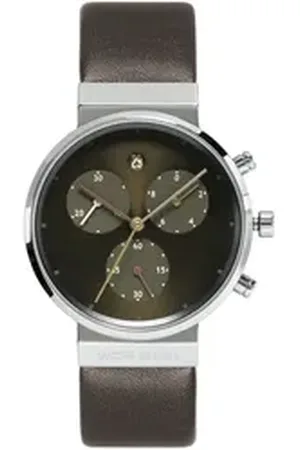 Jacob Jensen Titanuhr Damen Armbanduhr CHRONO 614 braun D. 33 mm Lederband braun