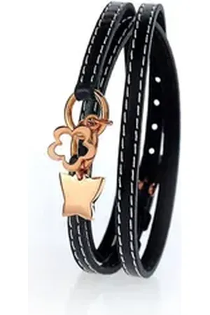 Karisma Lederarmband Damen Charms-Lederarmband Schwarz dreifach gewickelt -, Schmetterling und Blume aus Edelstahl Rosé-Gold SB 9361B.RG
