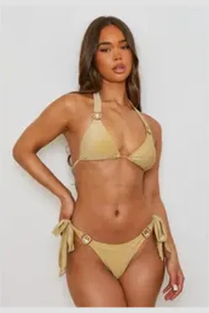 Moda Minx Bikini-Hose Lumiere Amour mit seitlicher Bindung und Steinbesatz goldfarben L