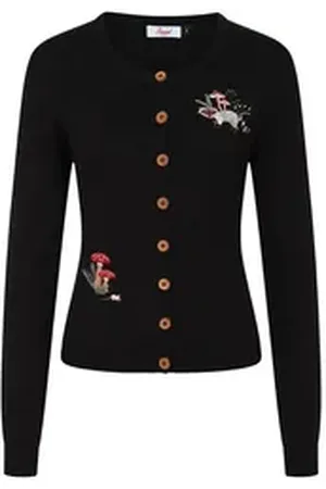 Banned Retro Strickjacke Woodland Mushrooms Cardigan Vintage Waschbär Retro 50er schwarz 4XL