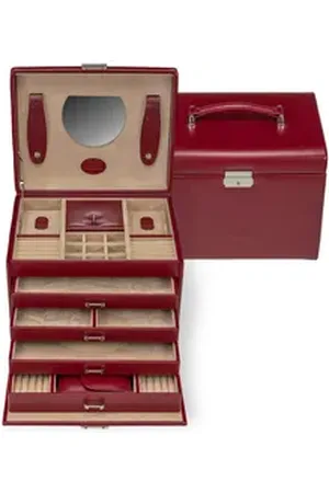 Windrose Schmuckkoffer 5 Etagen + Etui (Merino / Merino Moda) rot