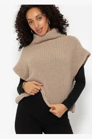 SASSYCLASSY Pullunder Oversize Pullunder Damen mit Turtleneck Elegant beige L/XL