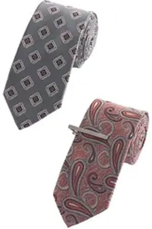 Next Krawatte Design-Krawatten und Krawattenclip im 2er-Pack (3-St) grau|orange