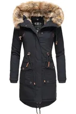 Navahoo Wintermantel Rosinchen stylischer Damen Winter Baumwollparka mit Kunstfell blau S (36)