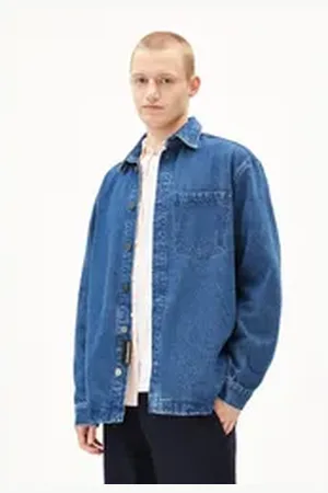 Armedangels Blouson YUNAAI Herren Overshirt aus Bio-Baumwoll Mix (1-St) Relaxed Fit blau L/50/52