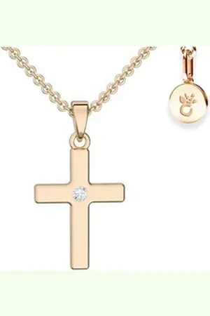 Amoonic Kreuzkette Halskette Mädchen Silber 925 mit Kreuzanhänger Kommunion Taufkette (individuell anpassbare Halskettenlänge) rosa