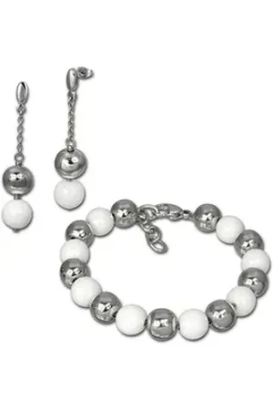 Amello Schmuckset Edelstahlschmuckset Keramik Kugel (2-tlg., Schmucksets), Damen Schmucksets, Edelstahl (Stainless Steel), Farbe: silberfarben, w silberfarben