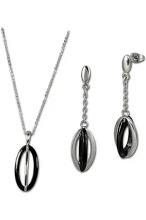 Amello Schmuckset Edelstahlschmuckset Keramik schwarz (2-tlg., Schmucksets), Damen Schmucksets, Edelstahl (Stainless Steel), Farbe: silberfarben, s silberfarben
