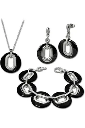 Amello Schmuckset Edelstahlschmuckset Keramik schwarz (3-tlg., Schmucksets), Damen Schmucksets, Edelstahl (Stainless Steel), Farbe: silberfarben, s silberfarben