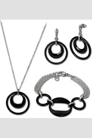 Amello Schmuckset Edelstahlschmuckset Keramik schwarz (3-tlg., Schmucksets), Damen Schmucksets, Edelstahl (Stainless Steel), Farbe: silberfarben, s silberfarben