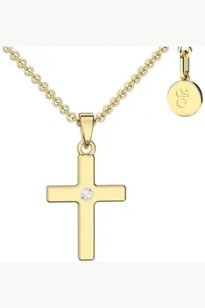 Amoonic Kreuzkette Halskette Mädchen Silber 925 mit Kreuzanhänger Kommunion Taufkette (individuell anpassbare Halskettenlänge) goldfarben