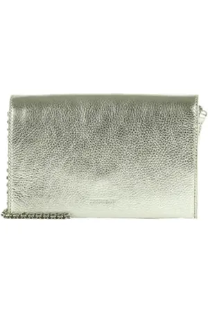 Coccinelle Clutch Mini Bag, aus echtem Rindsleder silberfarben