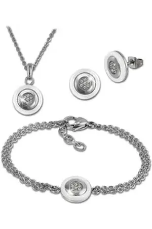 Amello Schmuckset Edelstahlschmuckset Keramik Rund (3-tlg., Schmucksets), Damen Schmucksets, Edelstahl (Stainless Steel), Farbe: silberfarben, w silberfarben