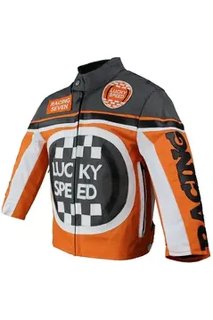 ALPHA Bikerjacke - Kinder Lucky Speed Racing-/Freizeit – Kinderjacke in Orange Atmungsaktiv & Wasserabweisend & Ideales Geschenk für Ihr Kind S/110-116