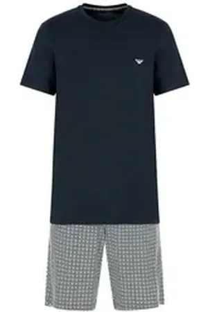 Emporio Armani Shorty Pyjama-Set (2 tlg) mit gemustertem Tragebeutel blau M