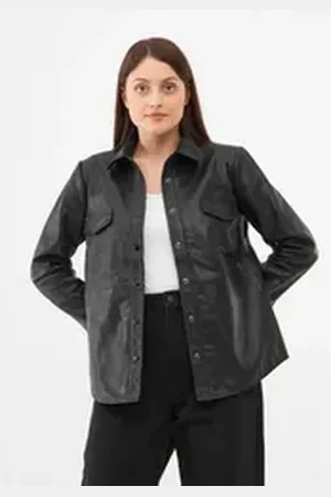 Bolongaro Businessshirt LEATHER Lederhemd, Druckknopfverschluss, Zwei Brusttaschen schwarz