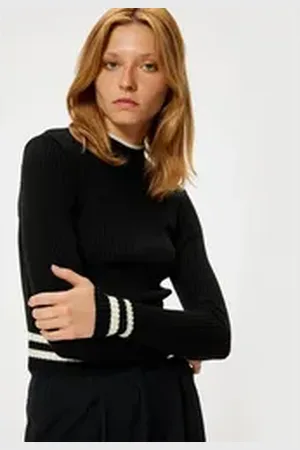 Koton Stehkragenpullover Standkragen Regular schwarz L