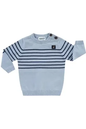 Jacky Rundhalspullover Baby Pullover Blau Feinstrick, Streifen (1-tlg) Besonders Weich, Feinstrick - Dünn blau