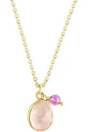 Jamelli Kette mit Anhänger Silber 925 vergoldet mit Amethyst und Rosenquarz gelb