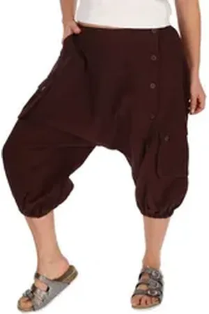 Kunst und Magie Haremshose Kurze Aladin Hose Unisex 3/4 Baggy Pants Hippie Baumwoll Haremshose braun XXL