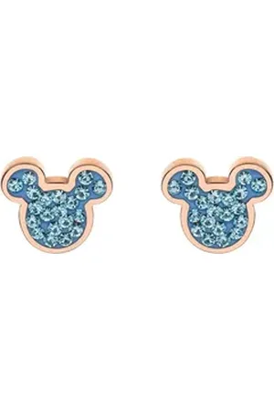 Disney Paar Ohrstecker © Mickey Mouse Kinderohrringe Edelstahl blau rosegold, blaue Farbsteine, roségold blau